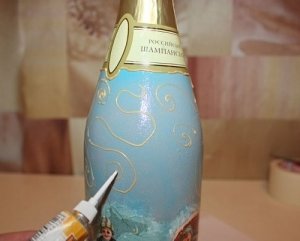 Декупаж пляшки шампанського на Новий рік Декупаж пляшки шампанського на Новий рік