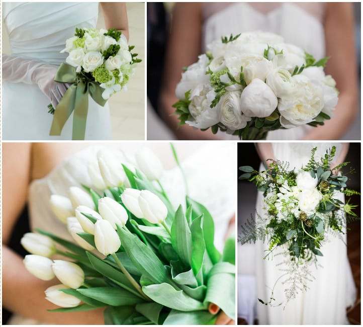 Біло зелений весільний букет: фото та варіанти оформлення Біло зелений весільний букет: фото та варіанти оформлення