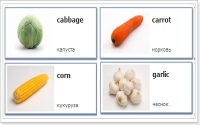 Овочі на англійській мові в картинках з перекладом і таблицях