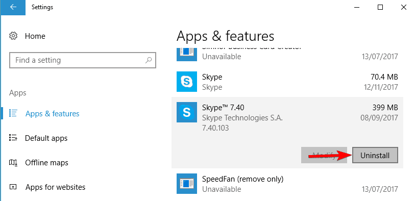 Як видалити Skype на Windows 10, 8.1 або 7
