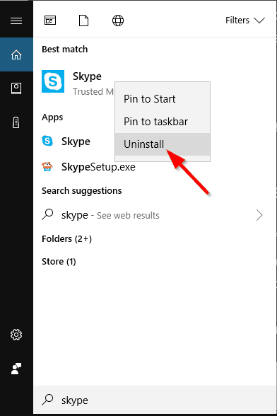 Як видалити Skype на Windows 10, 8.1 або 7