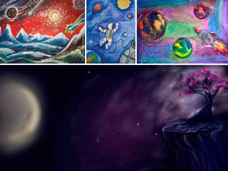 Малюнок на день космонавтики для дітей в дитячий сад або школу