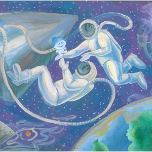 Малюнок на день космонавтики для дітей в дитячий сад або школу