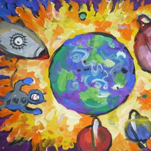 Малюнок на день космонавтики для дітей в дитячий сад або школу