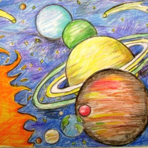 Малюнок на день космонавтики для дітей в дитячий сад або школу