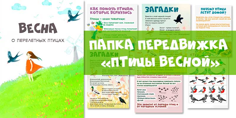 Папка пересувка Весна для дитячого садка: птахи, квіти та інше Папка пересувка Весна для дитячого садка: птахи, квіти та інше