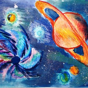 Малюнок на день космонавтики для дітей в дитячий сад або школу