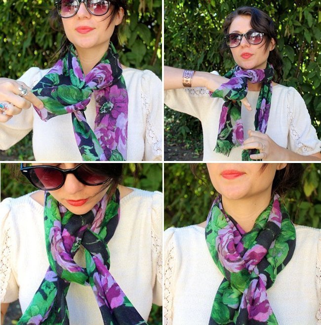 Як красиво завязати шарф на сукню, футболку або куртку (50 фото) Як красиво завязати шарф на сукню, футболку або куртку (50 фото)