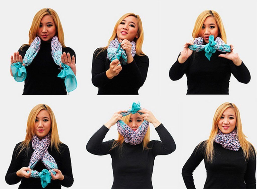 Як красиво завязати шарф на сукню, футболку або куртку (50 фото) Як красиво завязати шарф на сукню, футболку або куртку (50 фото)