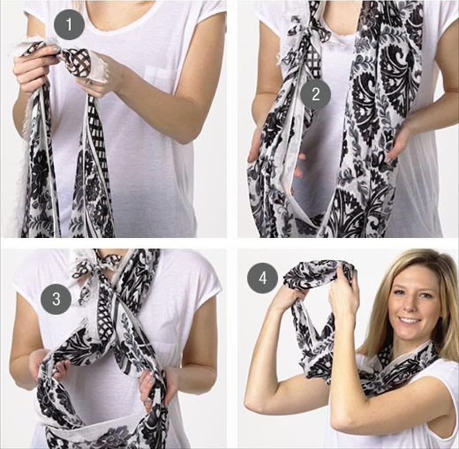 Як красиво завязати шарф на сукню, футболку або куртку (50 фото) Як красиво завязати шарф на сукню, футболку або куртку (50 фото)