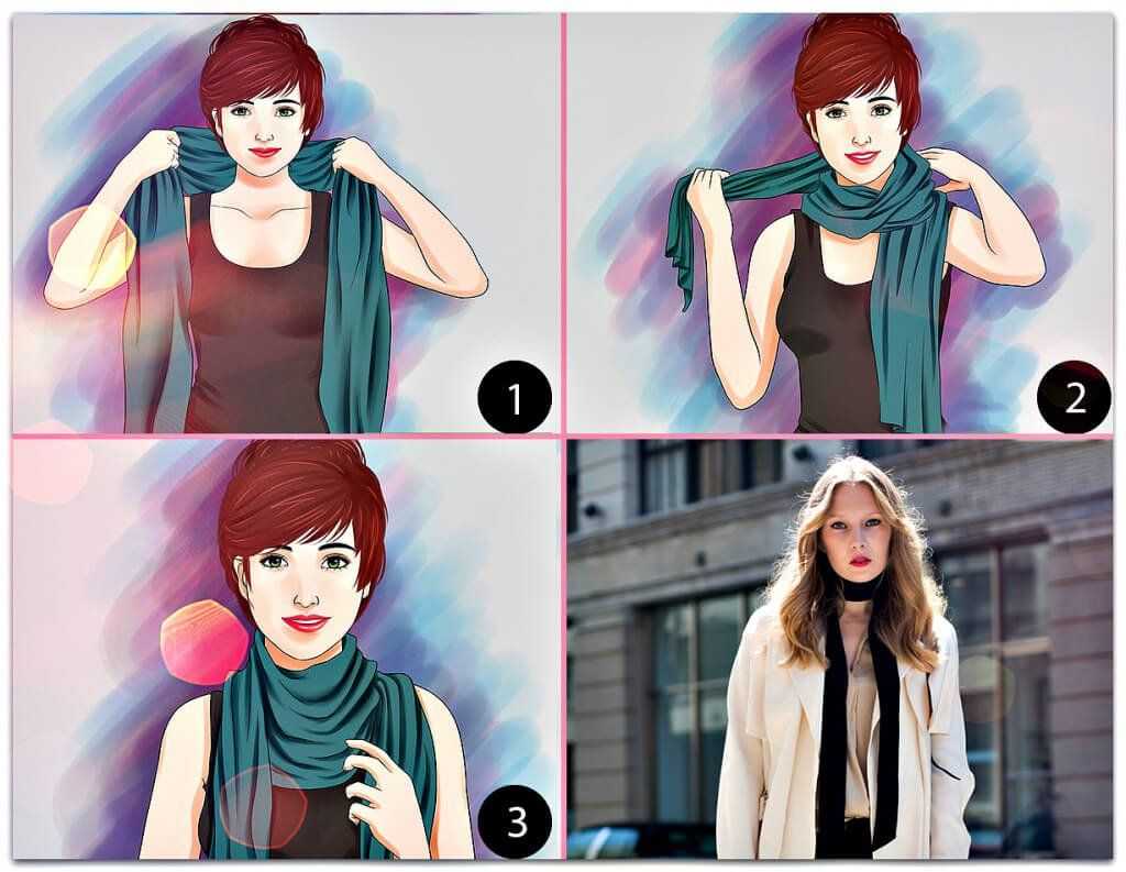 Як красиво завязати шарф на сукню, футболку або куртку (50 фото) Як красиво завязати шарф на сукню, футболку або куртку (50 фото)