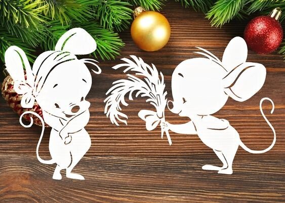 Трафарети миші (щура) для вирізання на новий рік 2020